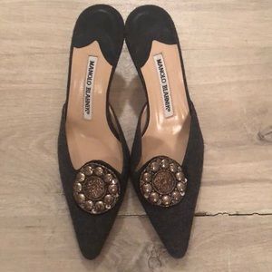 Manolo Blahnik Gray Wool Slides